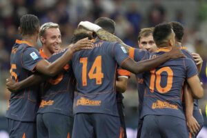 I giocatori dell'Inter dopo il gol al Sassuolo