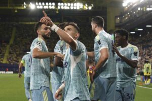 L'esultanza di Conceicao dopo la rete al Villarreal