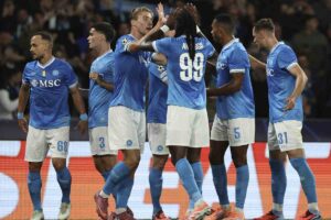 L'esultanza dei giocatori del Napoli