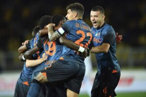 L'esultanza dei calciatori del Napoli