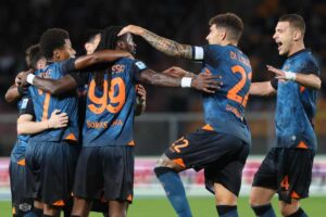 L'esultanza dei giocatori del Napoli